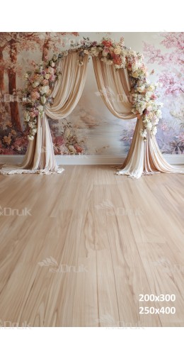 Tło fotograficzne „Kwiatowa brama z pastelowymi różami i draperiami” | E804